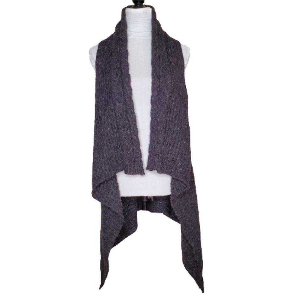 BCBGMaxAzria Asymmetrical Gray Marled OverSized Chunky Long Sweater Vest Sz S/M